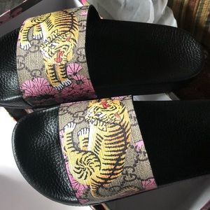 BLACK MULTICOLOR "GG SUPREME" COATED CANVAS SLIDE